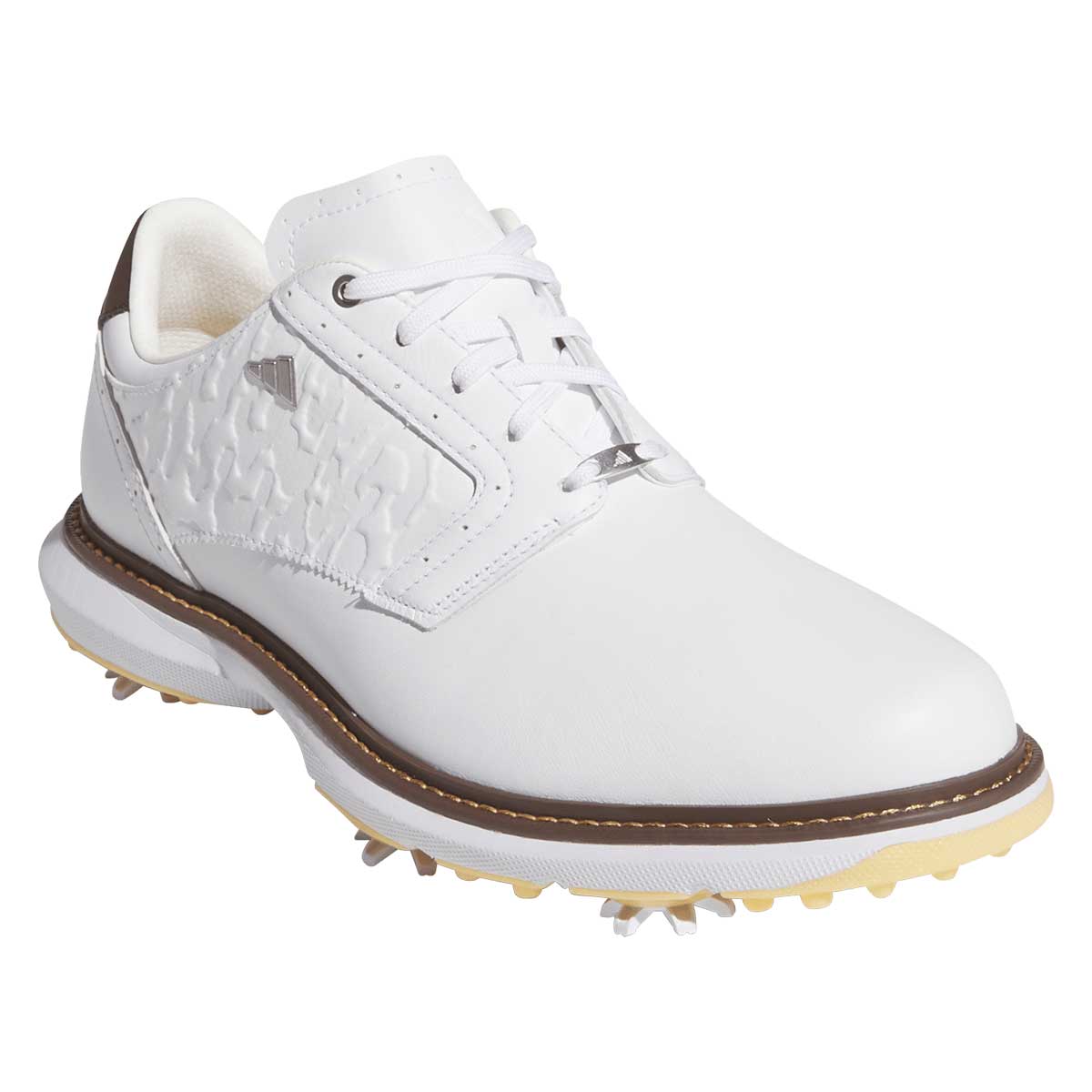 シューズ(男性用) adidas Originals MC70 lwood Golf Adidas MC70 Golf Shoes White/Matte Silver/Brown – Golf Discount