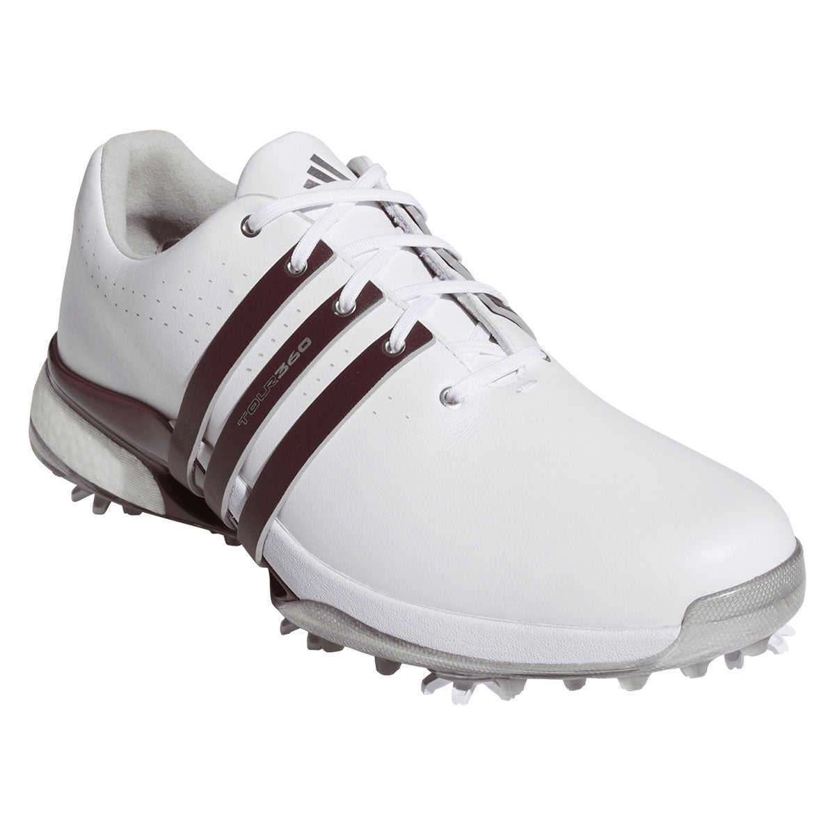 Adidas Tour360 24 Golf Shoes White/Maroon/Iron – Golf Discount