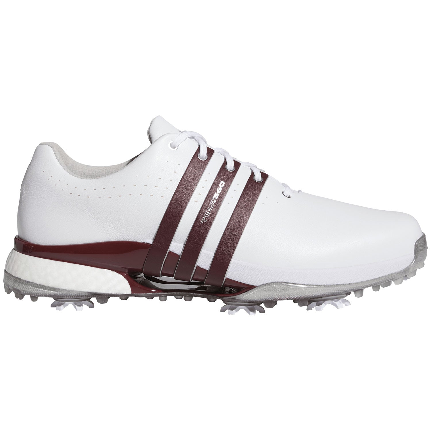 Adidas Tour360 24 Golf Shoes White/Maroon/Iron – Golf Discount
