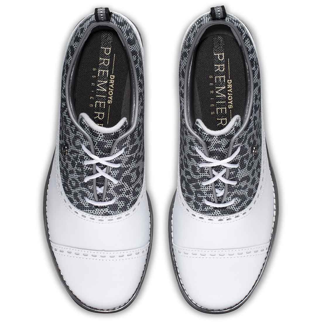 FootJoy Women's Premiere Series Cap Toe Golf Shoes White/Leopard