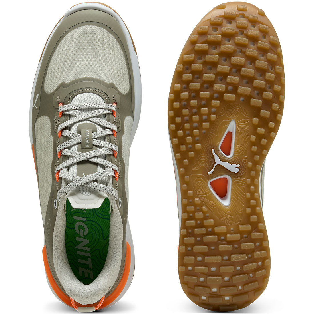 Puma Ignite Elevate X Golf Shoes Sedate Grey/Velvet Moss/Fluro Orange
