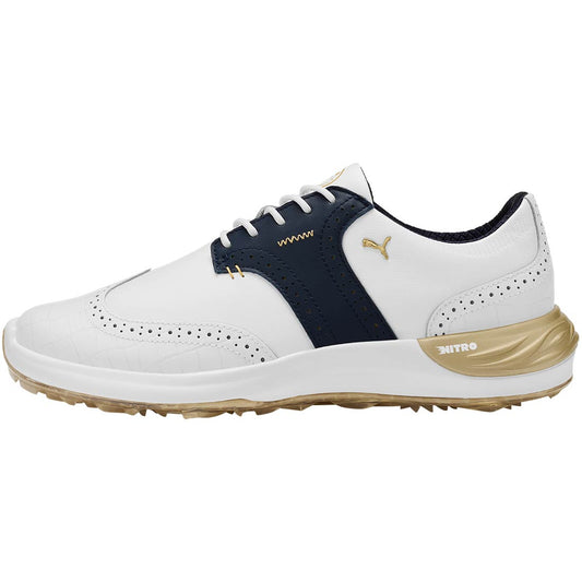 Puma PhantomCat Nitro Gator Golf Shoes White/Deep Navy/Gold