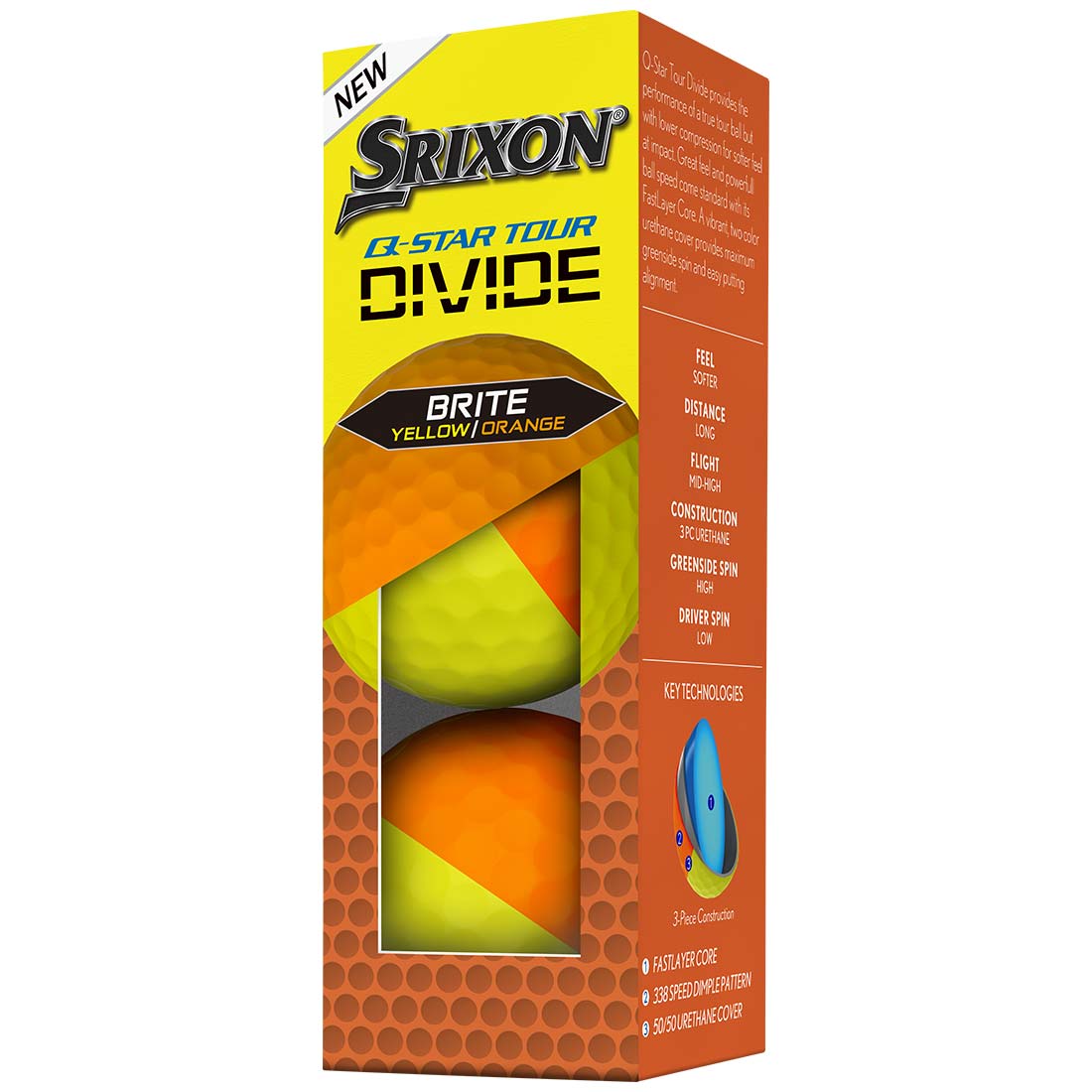 Srixon Q-Star Tour Divide 2 Bright Yellow/Orange Golf Balls
